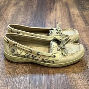 Sperry Top-Sider Boat Shoes Women's 7.5 Beige Leopard‎ Print Deck Loafers